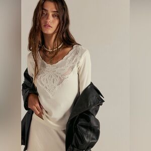 Free People Cream Lace Long Sleeve Top